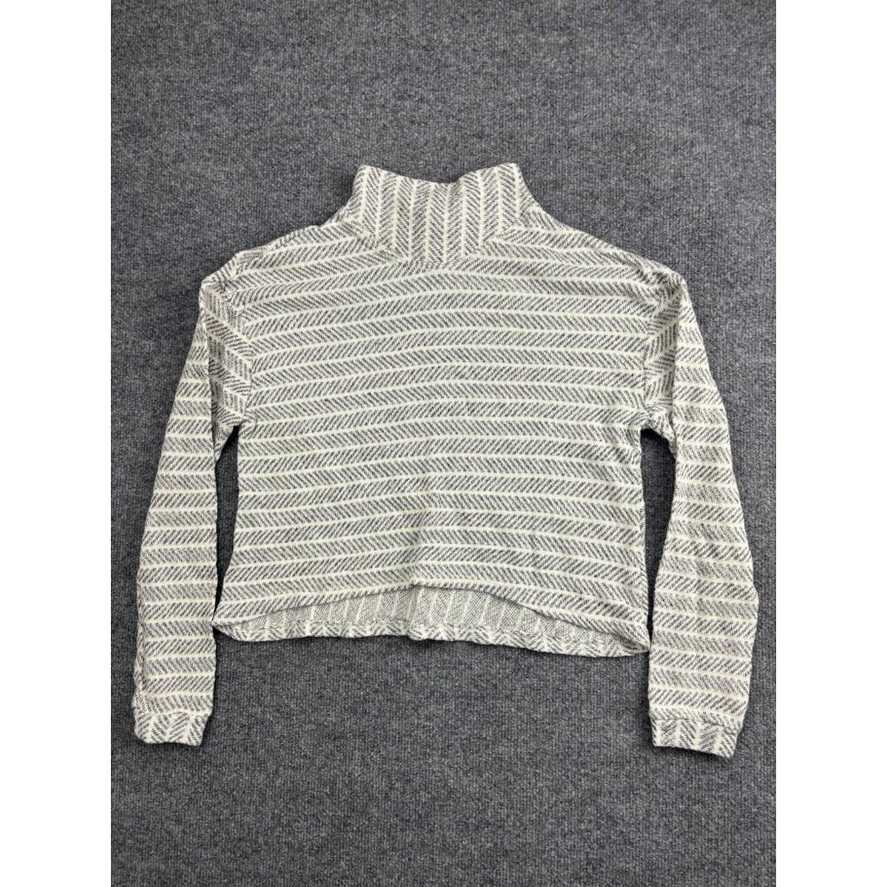 Amadi Sweater Womens Medium Gray Mock Neck Striped Herringbone Pullover Made USA